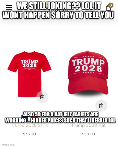 Constitution | WE STILL JOKING?? LOL IT WONT HAPPEN SORRY TO TELL YOU; ALSO 50 FOR A HAT JEEZ TARIFFS ARE WORKING ... HIGHER PRICES SUCK THAT LIBERALS LOL | image tagged in one word,constitution | made w/ Imgflip meme maker