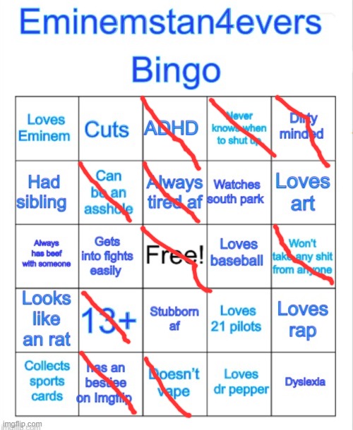 image tagged in eminemstans4evers bingo | made w/ Imgflip meme maker