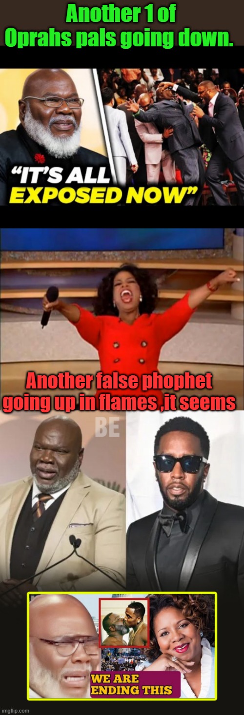 Boy that Diddy guy sure had a lot of " Friends "  Maybe DR. Phil can straighten him out.Wait DR Phil was created by O | Another 1 of Oprahs pals going down. Another false phophet going up in flames ,it seems | image tagged in memes,oprah you get a | made w/ Imgflip meme maker