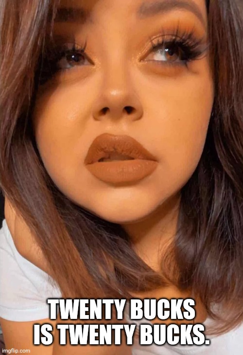 $20 | TWENTY BUCKS IS TWENTY BUCKS. | image tagged in dick sucking lips,blowjob,slut,prostitution,prostitute,office | made w/ Imgflip meme maker