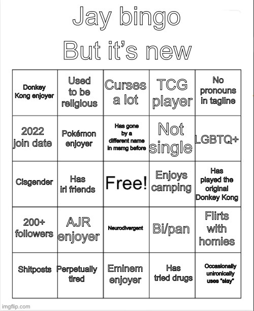 How many people can I confuse with the definition of cisgender this time? | image tagged in jay new bingo | made w/ Imgflip meme maker