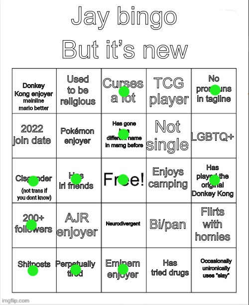 Jay new bingo | mainline mario better; (not trans if you dont know) | image tagged in jay new bingo | made w/ Imgflip meme maker