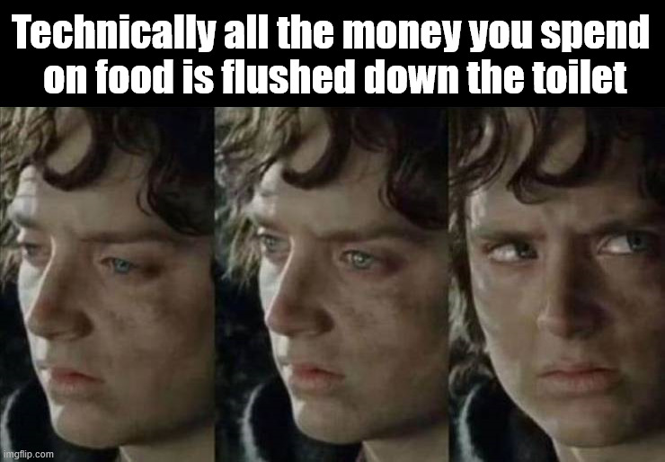 I do have a point here | Technically all the money you spend 
on food is flushed down the toilet | image tagged in flushed | made w/ Imgflip meme maker
