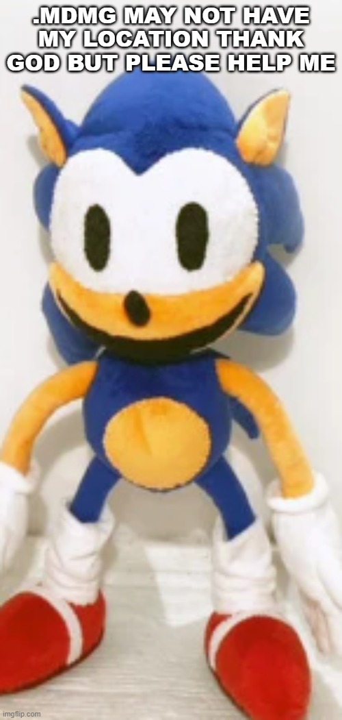 RewriteSonic plush | .MDMG MAY NOT HAVE MY LOCATION THANK GOD BUT PLEASE HELP ME | image tagged in rewritesonic plush | made w/ Imgflip meme maker