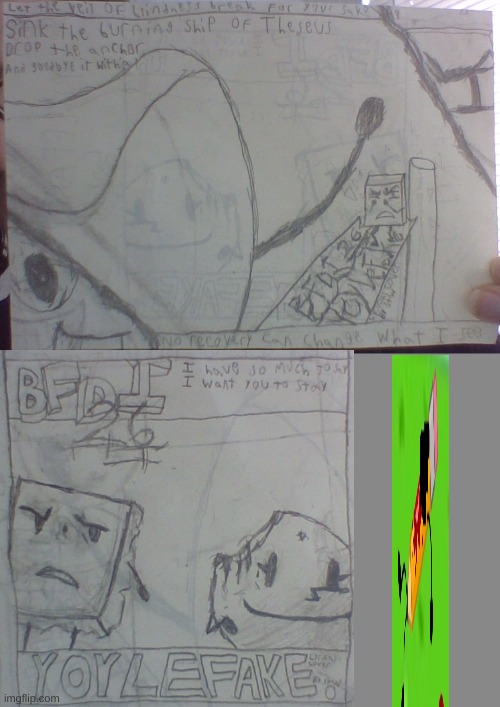 BFDI 26 Yoylefake lyrical cover thumbnail concepts I drew a while ago (second one is jus me redrawing the og end screen art) | made w/ Imgflip meme maker