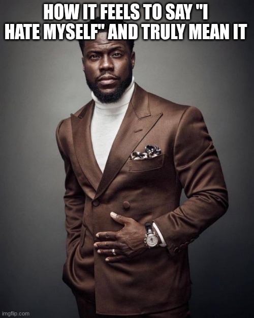Kevin hart | HOW IT FEELS TO SAY "I HATE MYSELF" AND TRULY MEAN IT | image tagged in kevin hart,depression | made w/ Imgflip meme maker