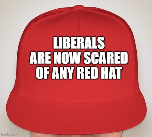 i know right lol | LIBERALS ARE NOW SCARED OF ANY RED HAT | image tagged in trump hat | made w/ Imgflip meme maker