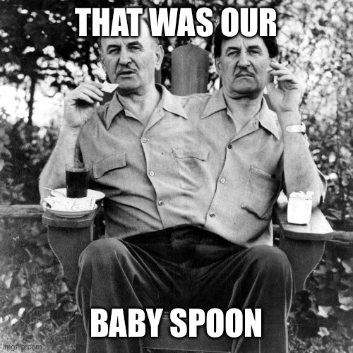 Conjoined twins | THAT WAS OUR BABY SPOON | image tagged in conjoined twins | made w/ Imgflip meme maker