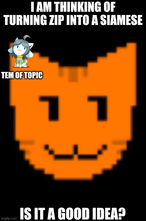 temmie is there just in case | I AM THINKING OF TURNING ZIP INTO A SIAMESE; TEM OF TOPIC; IS IT A GOOD IDEA? | made w/ Imgflip meme maker