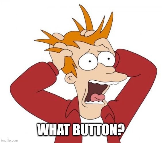 Panic | WHAT BUTTON? | image tagged in panic | made w/ Imgflip meme maker