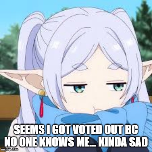 i should post more bullshit freaky stuff | SEEMS I GOT VOTED OUT BC NO ONE KNOWS ME... KINDA SAD | made w/ Imgflip meme maker