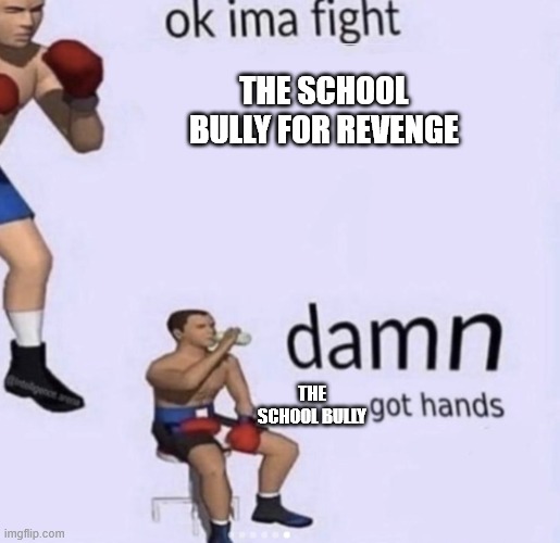 And the teachers blame you for it | THE SCHOOL BULLY FOR REVENGE; THE SCHOOL BULLY | image tagged in damn got hands | made w/ Imgflip meme maker