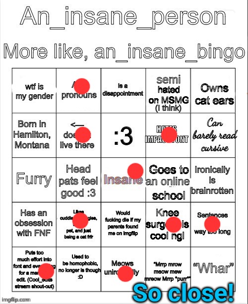 an insane bingo (April 2025) | So close! | image tagged in an insane bingo april 2025 | made w/ Imgflip meme maker