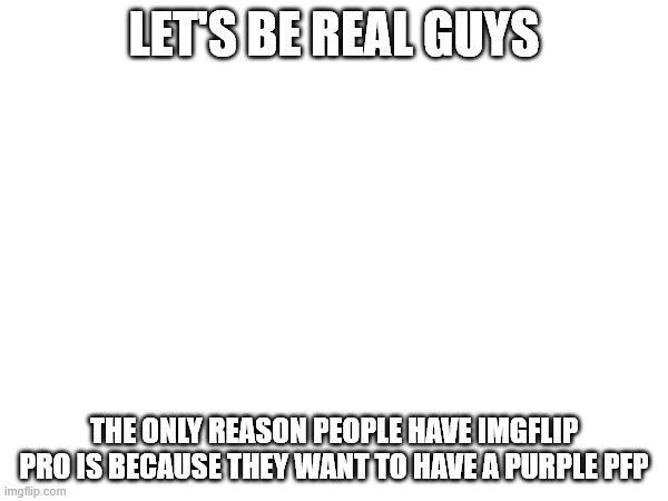 Fax bro | LET'S BE REAL GUYS; THE ONLY REASON PEOPLE HAVE IMGFLIP PRO IS BECAUSE THEY WANT TO HAVE A PURPLE PFP | image tagged in facts,real | made w/ Imgflip meme maker
