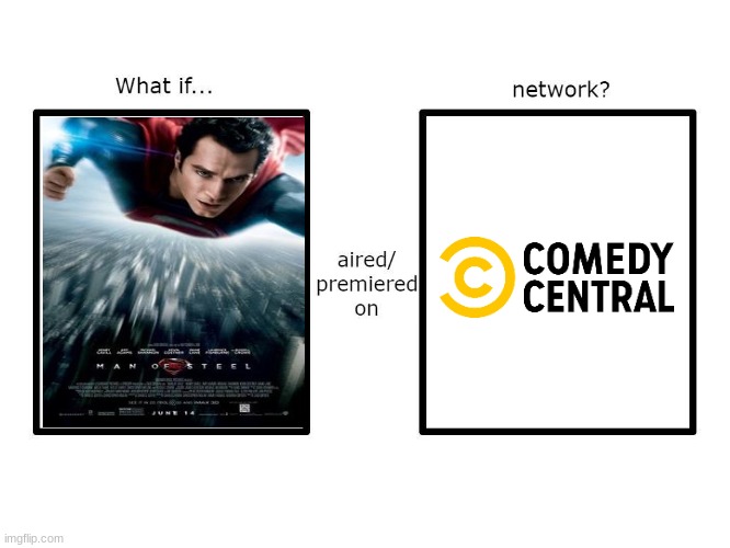 A DC Movie on a South Park network | image tagged in what if movie or show aired/premiered on network | made w/ Imgflip meme maker