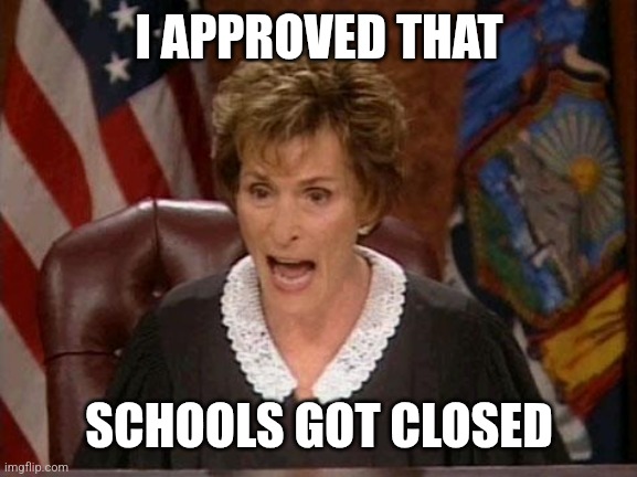 Judge Judy | I APPROVED THAT SCHOOLS GOT CLOSED | image tagged in judge judy | made w/ Imgflip meme maker