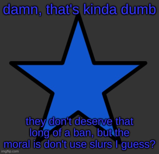 LucotIC caught the biggest stray with that one though, sinx definitley deserves the ban | damn, that's kinda dumb; they don't deserve that long of a ban, but the moral is don't use slurs I guess? | image tagged in zetastar | made w/ Imgflip meme maker