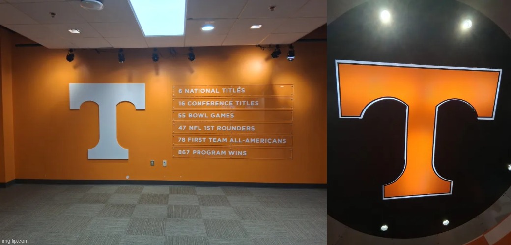 more stuff from our field trip to UT (right is the ceiling to the locker room, left is in the cafeteria) | made w/ Imgflip meme maker