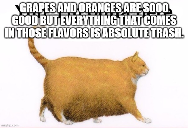 Yuh, I'm outta here | GRAPES AND ORANGES ARE SOOO GOOD BUT EVERYTHING THAT COMES IN THOSE FLAVORS IS ABSOLUTE TRASH. | image tagged in yuh i'm outta here | made w/ Imgflip meme maker