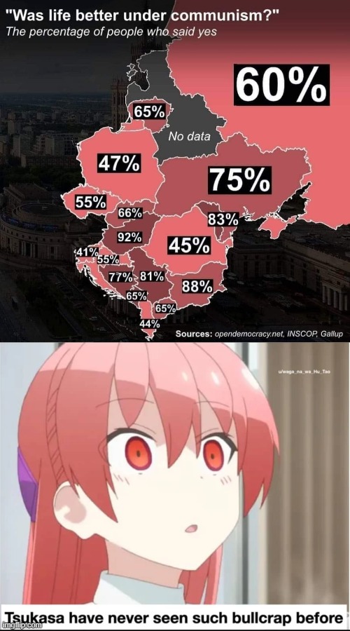 ask eastern europeans how there life was and they will say it was hard | image tagged in tsukasa has never seen such bullcrap before,anime,communism,eastern europe | made w/ Imgflip meme maker