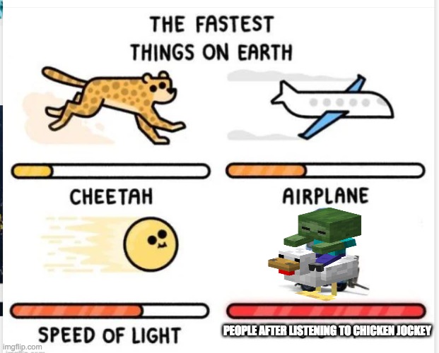 ch1cken jockey | PEOPLE AFTER LISTENING TO CHICKEN JOCKEY | image tagged in speed comparison | made w/ Imgflip meme maker