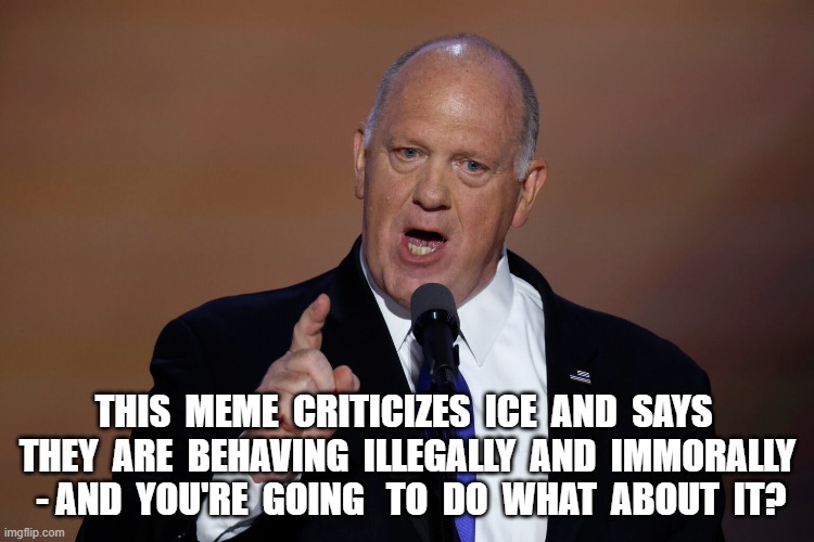 I Criticize You and You Are Powerless to Stop Me | THIS  MEME  CRITICIZES  ICE  AND  SAYS  THEY  ARE  BEHAVING  ILLEGALLY  AND  IMMORALLY  - AND  YOU'RE  GOING   TO  DO  WHAT  ABOUT  IT? | image tagged in maga | made w/ Imgflip meme maker