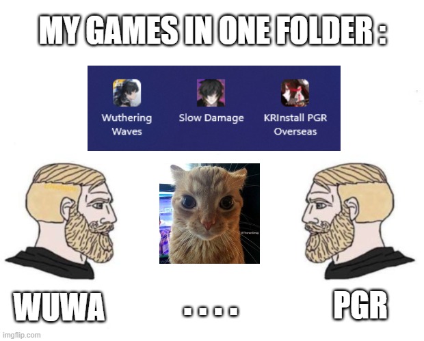 My games in one folder | MY GAMES IN ONE FOLDER :; . . . . PGR; WUWA | image tagged in double yes chad | made w/ Imgflip meme maker