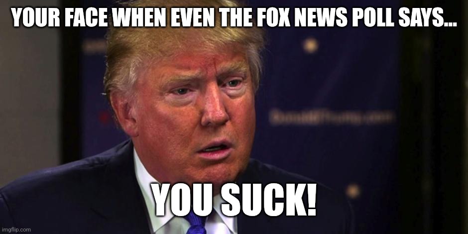 100 days of fail | YOUR FACE WHEN EVEN THE FOX NEWS POLL SAYS... YOU SUCK! | image tagged in donald trump,trump,maga,nevertrump,trump sucks,trump supporter | made w/ Imgflip meme maker