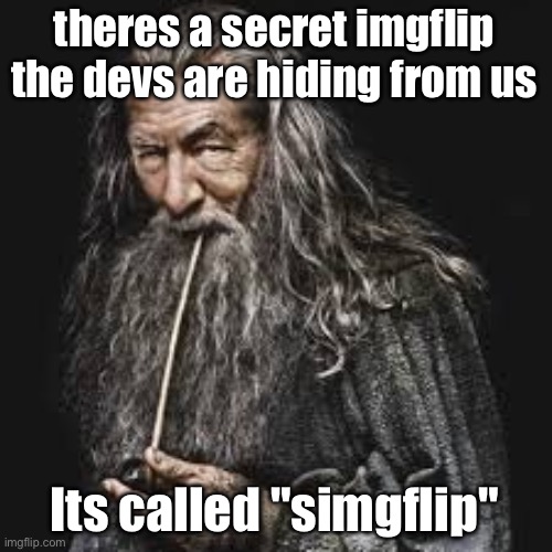 gandalf smoking pipe | theres a secret imgflip the devs are hiding from us; Its called "simgflip" | image tagged in gandalf smoking pipe | made w/ Imgflip meme maker
