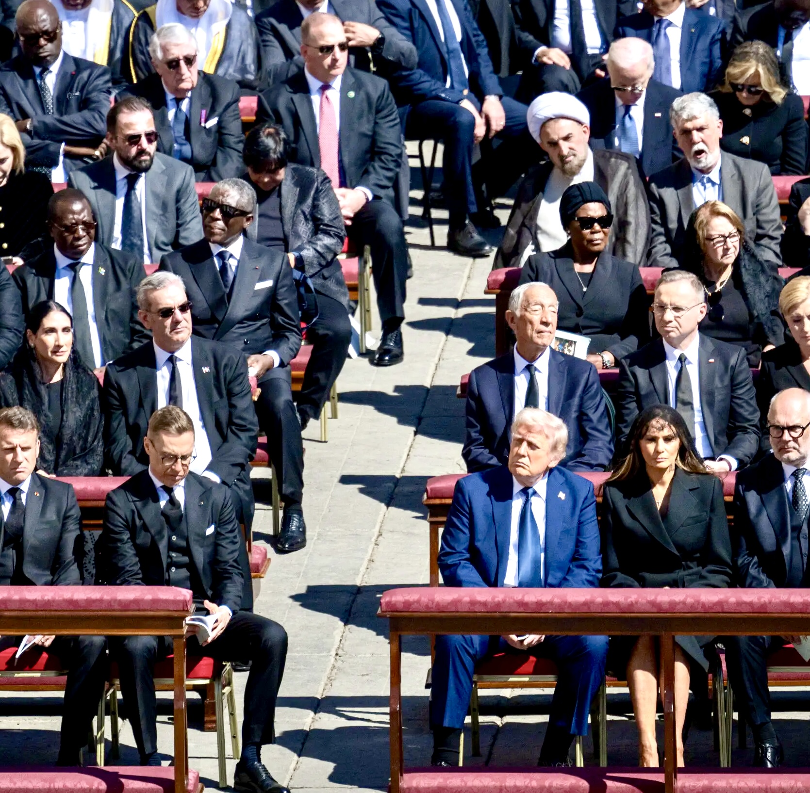 Trump blue suit at Pope Funeral Blank Meme Template