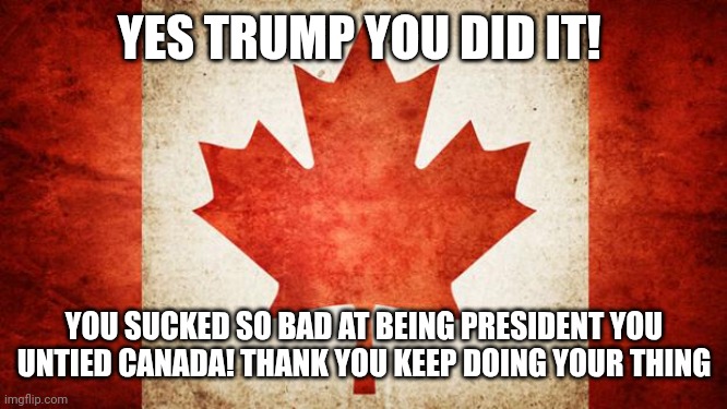 Lets go | YES TRUMP YOU DID IT! YOU SUCKED SO BAD AT BEING PRESIDENT YOU UNTIED CANADA! THANK YOU KEEP DOING YOUR THING | image tagged in canada | made w/ Imgflip meme maker