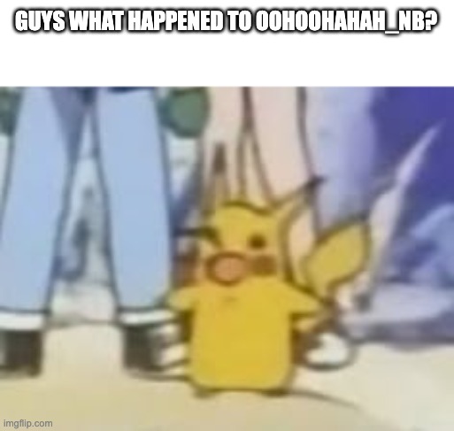 low quality screaming pikachu | GUYS WHAT HAPPENED TO OOHOOHAHAH_NB? | image tagged in low quality screaming pikachu | made w/ Imgflip meme maker
