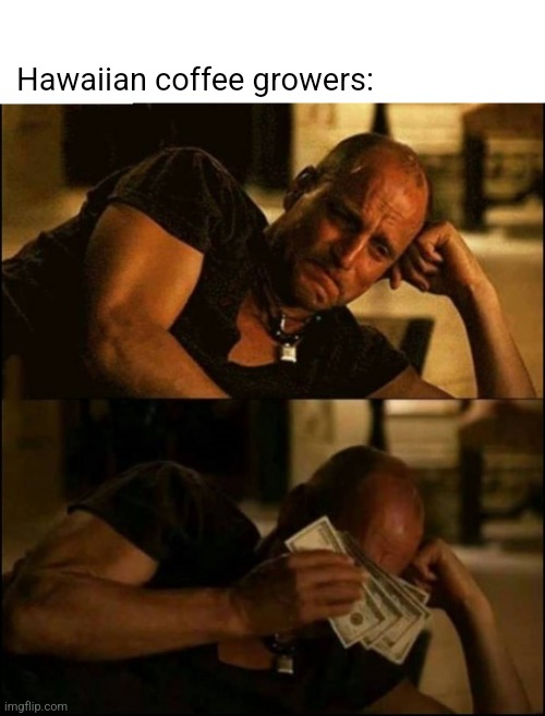 Crying Money | Hawaiian coffee growers: | image tagged in crying money | made w/ Imgflip meme maker