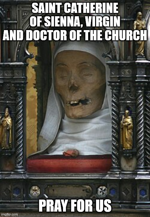 Incorruptible Series #1 - St. Catherine of Sienna | SAINT CATHERINE OF SIENNA, VIRGIN AND DOCTOR OF THE CHURCH; PRAY FOR US | image tagged in catholic church | made w/ Imgflip meme maker