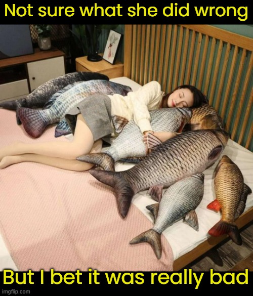 Sleeping with the fishes | Not sure what she did wrong; But I bet it was really bad | image tagged in funny memes,mafia,fishes | made w/ Imgflip meme maker