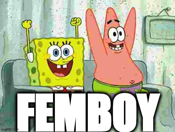 Spongebob celebrating then sad | FEMBOY | image tagged in spongebob celebrating then sad | made w/ Imgflip meme maker
