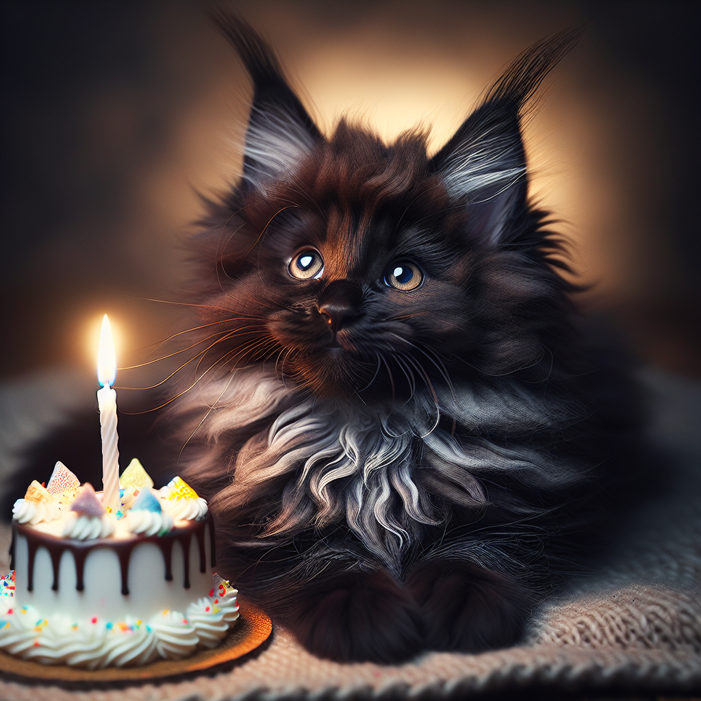 black smoke maine coon kitten with birthday cake Blank Meme Template