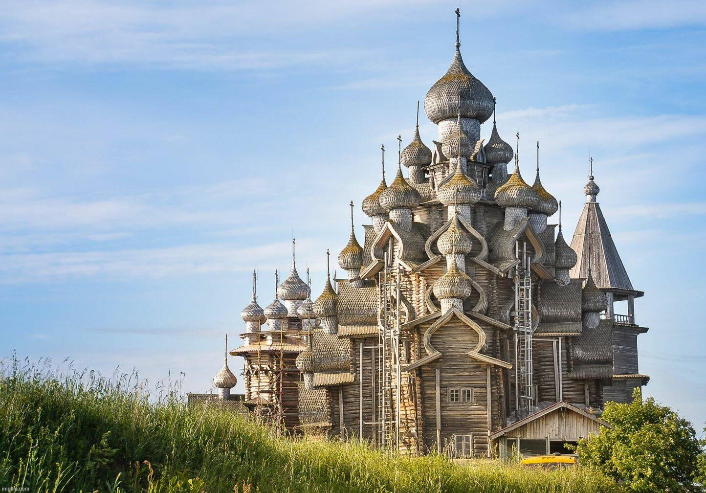 Wooden church on Kizhi Island | image tagged in awesome | made w/ Imgflip meme maker