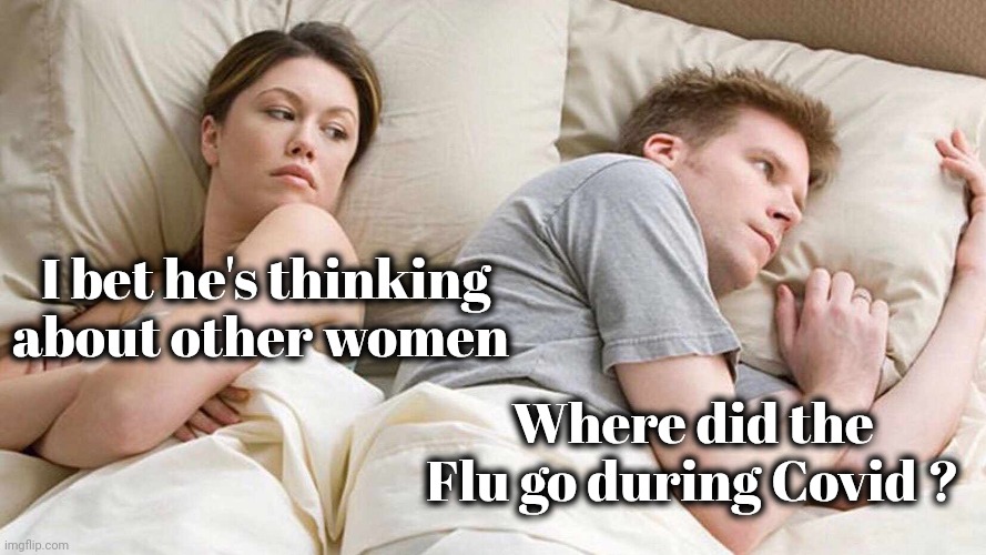 I Bet He's Thinking About Other Women Meme | I bet he's thinking about other women Where did the Flu go during Covid ? | image tagged in memes,i bet he's thinking about other women | made w/ Imgflip meme maker