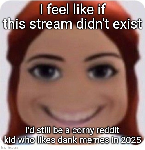 ts pmo | I feel like if this stream didn't exist; I'd still be a corny reddit kid who likes dank memes in 2025 | image tagged in ts pmo | made w/ Imgflip meme maker