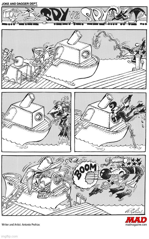 image tagged in comics,spy vs spy,mad magazine,ship,cannon | made w/ Imgflip meme maker