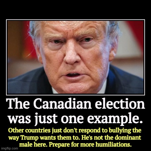 Slap slap | The Canadian election was just one example. | Other countries just don't respond to bullying the 
way Trump wants them to. He's not the domi | image tagged in funny,demotivationals,trump,bullying,canada,failure | made w/ Imgflip demotivational maker