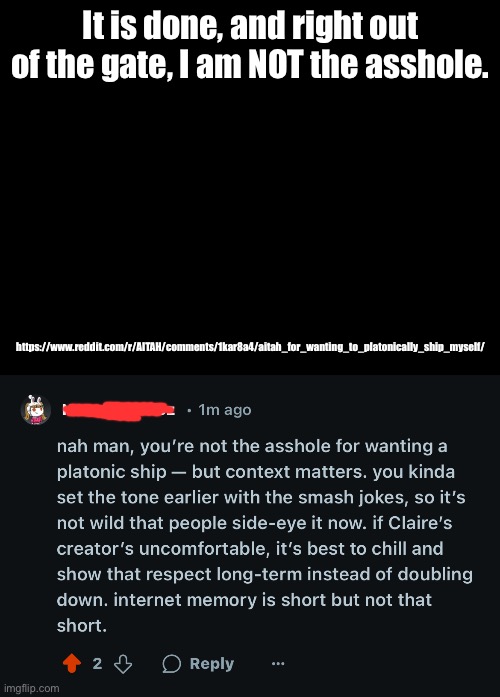 DAMN!! YOSHI, PUT ME OFF OF THAT LIST. | It is done, and right out of the gate, I am NOT the asshole. https://www.reddit.com/r/AITAH/comments/1kar8a4/aitah_for_wanting_to_platonically_ship_myself/ | made w/ Imgflip meme maker