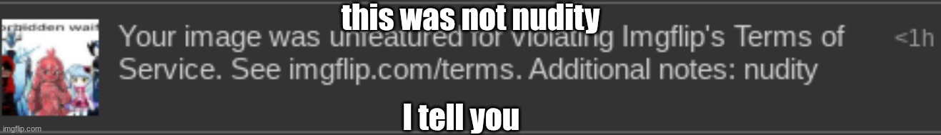 this was not nudity; I tell you | made w/ Imgflip meme maker