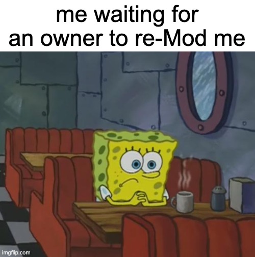 Spongebob Waiting | me waiting for an owner to re-Mod me | image tagged in spongebob waiting | made w/ Imgflip meme maker