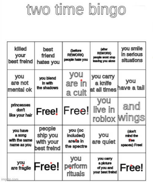 Pizza cult. I perform rituals to help make pizza lol. | image tagged in two time bingo | made w/ Imgflip meme maker