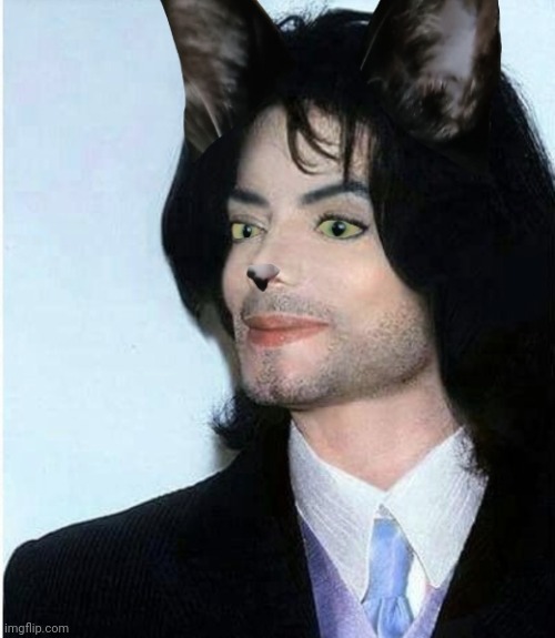 My sister made this from a picture of MJ and our cat | image tagged in michael jackson,cursed,catboy,cursed image | made w/ Imgflip meme maker