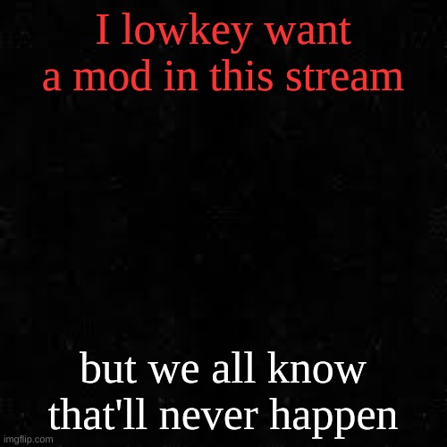 Black screen | I lowkey want a mod in this stream; but we all know that'll never happen | image tagged in black screen | made w/ Imgflip meme maker