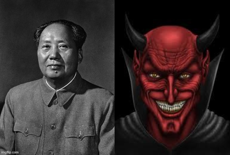 Mao Zedong and the devil himself | image tagged in mao zedong portrait black and white,devil | made w/ Imgflip meme maker