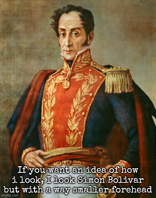 Simon Bolivar | If you want an idea of how i look, I look Simon Bolivar but with a way smaller forehead | image tagged in simon bolivar,msmg | made w/ Imgflip meme maker